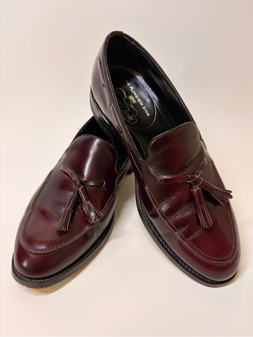 Vintage 1980s Florsheim Imperial Tassel Loafers USA 8.5 E Burgundy 93224